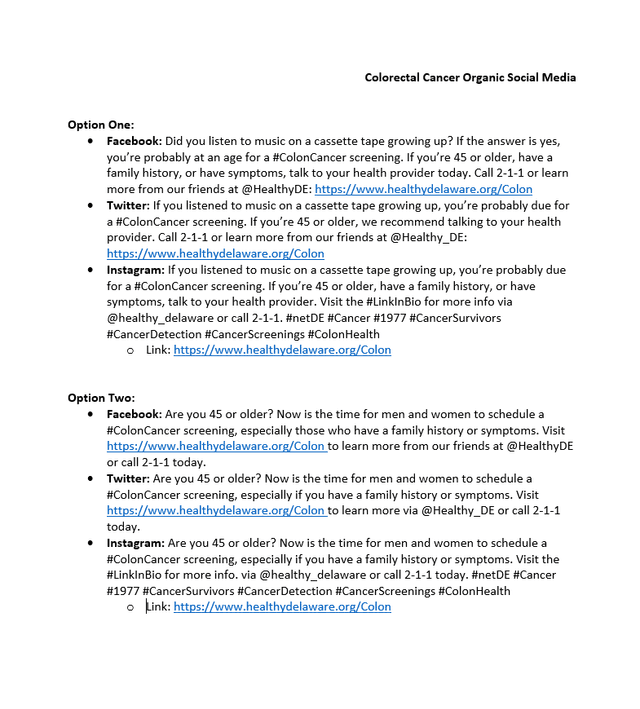 Colorectal Cancer Organic Social Media