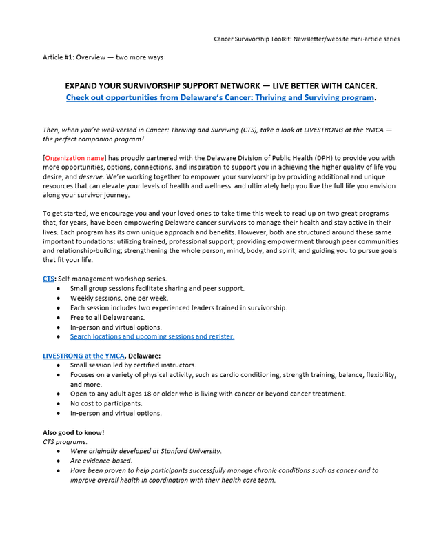 Cancer Survivorship Outreach (YMCA)