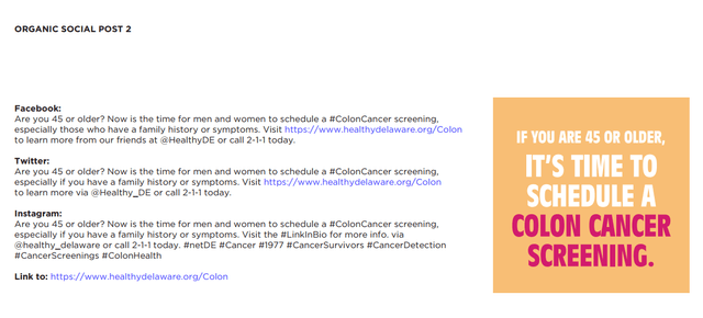 Colon Cancer Organic Social Post 45 or Older