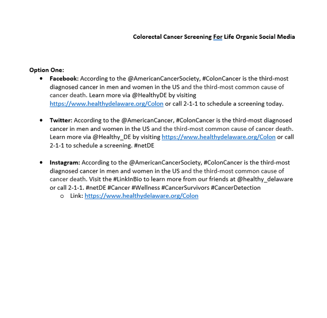 Colorectal Cancer Screening For Life Social Media