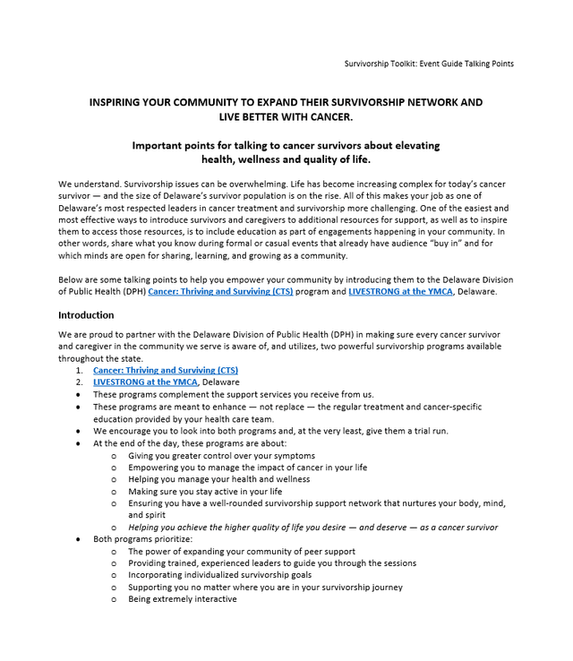 Cancer Survivorship Event Guide (YMCA)